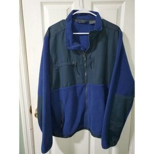 U.S. Life Mens XXL Blue Fleece Full Zip Jacket Nylon Overlay Mock Neck